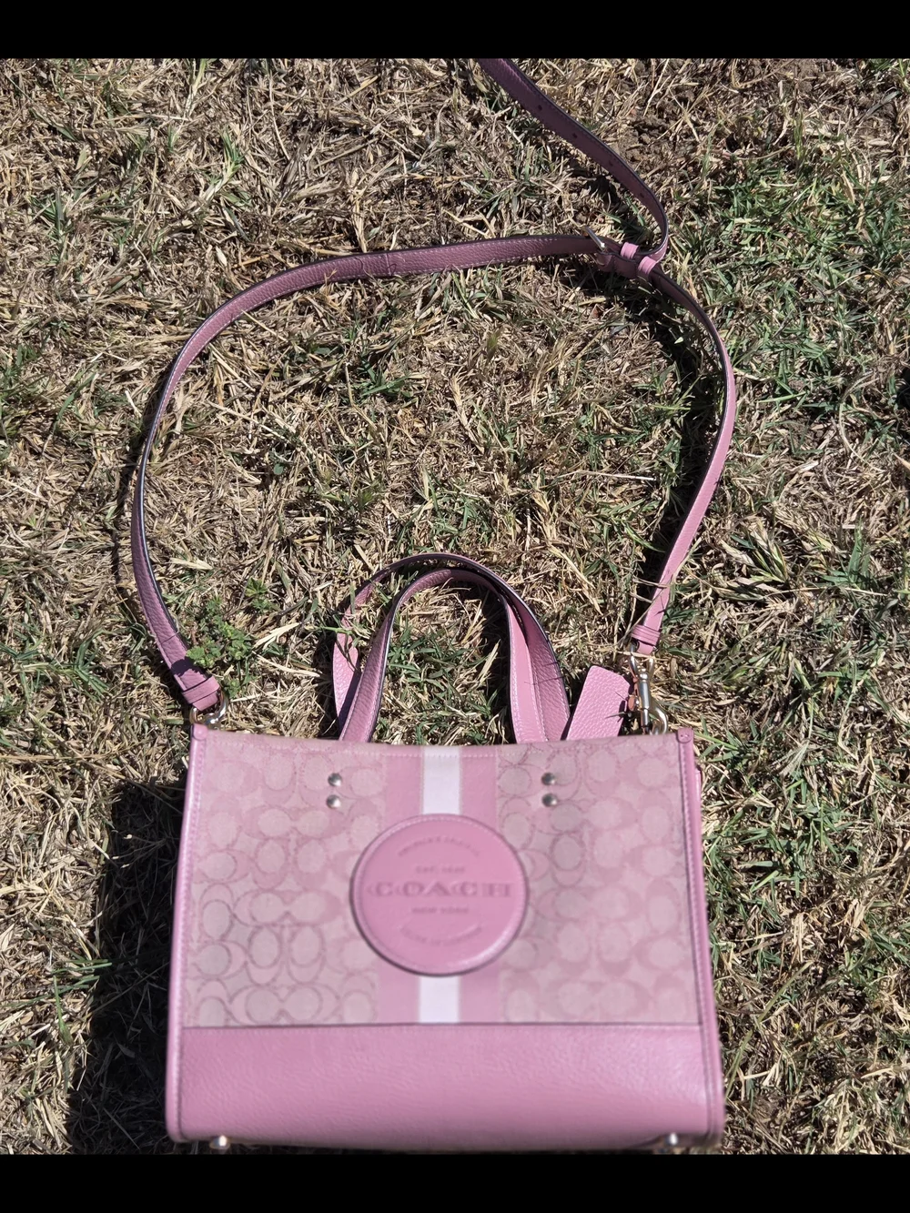COACH Pink Signature Stripe Tote Bag - Picture 2 of 10